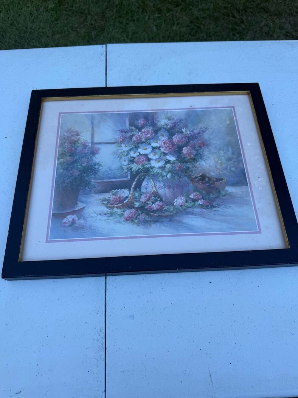 Vintage Julia Crainer Framed Floral Print Roses In Vase